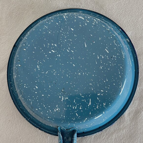 Robin Egg Blue Graniteware Enamelware Speckled Skillet Pan Vintage - Picture 4 of 5